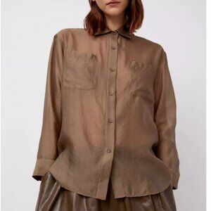 NEW No.6 Ilya Shirt - Ballet Brown Cafe Semi Sheer Buttondown Retro